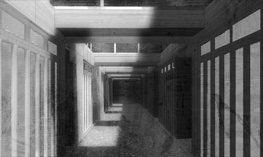 Render through the courtyard from end to the other, with all units in view